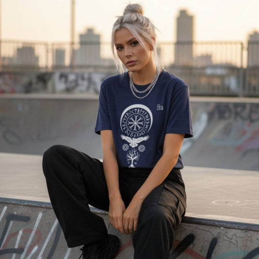 Camiseta Aegishjalmur · Símbolo Vikingo de Fortaleza · Diseño Frontal