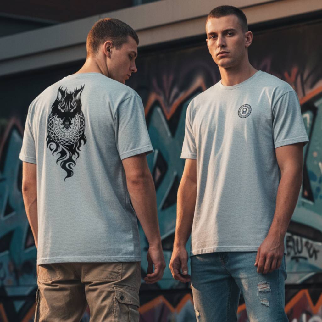 Camiseta Fenrir · Símbolo Rúnico del Lobo Legendario · Diseño Espalda