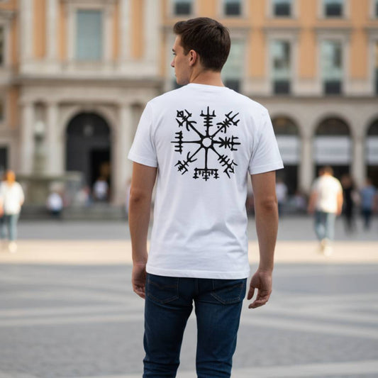 Camiseta Vegvísir · Símbolo Nórdico de Guía · Diseño Espalda