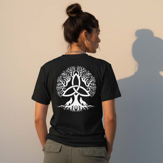 Camiseta Yggdrasil · Símbolo Nórdico del Árbol de la Vida · Diseño Espalda